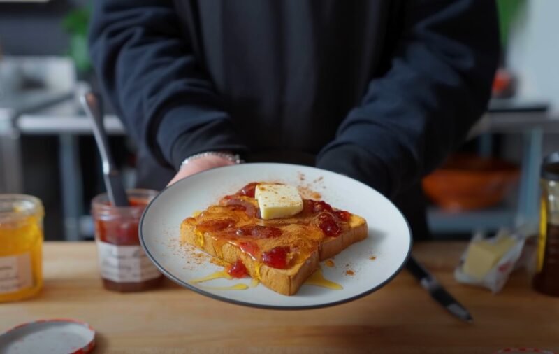 Toast with honey in a plate