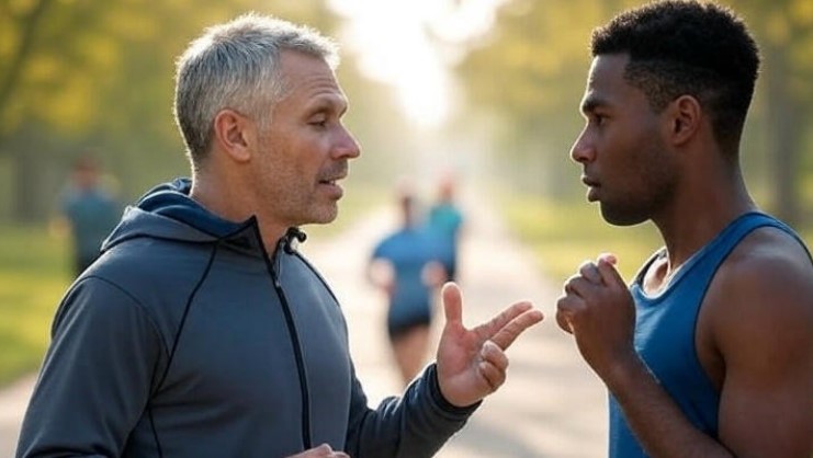 Focused conversation between a coach and a runner