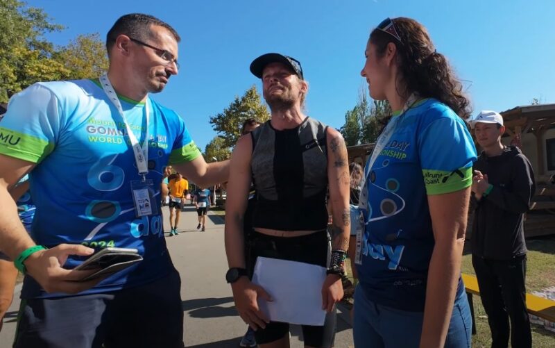 Support and encouragement for Matthieu Bonne at the finish line