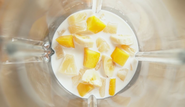 Close up view of a banana smothie