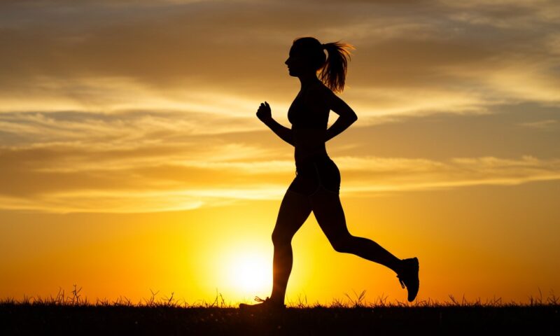 Silhouette of a runner against a vibrant sunset