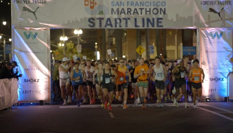 A sea of runners, energized and ready, at the starting line of the San Francisco Marathon
