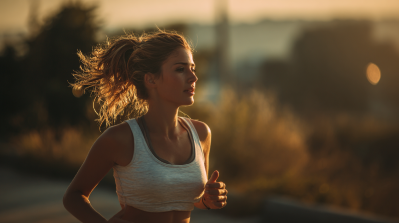 A woman runs outdoors at sunset, reflecting on key factors that determine her ideal weekly mileage