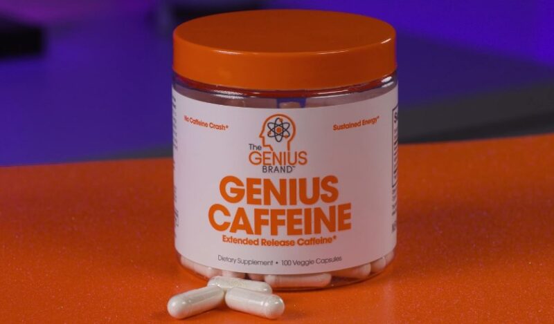 Extended-release caffeine supplement in an orange jar
