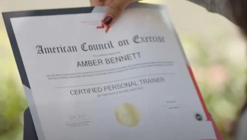 Amber Bennett's official certification as a Certified Personal Trainer