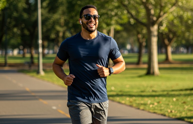 Man running outdoors on a sunny day