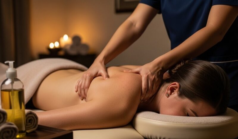 Focus on the shoulder and upper back during a therapeutic massage session