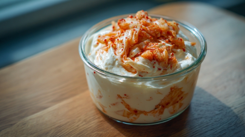 A small glass bowl of fermented food with a creamy texture for inflammation reduction